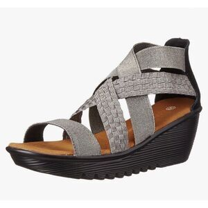 Bernie Mev Wedge Strappy Sandals Lucious Gunmetal Gray Silver‎  US 10 EU 40